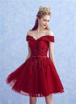 Picture of Wine Red Color Tulle with Lace Applique Party Dresses, Dark Red Color Homecoming Dresses